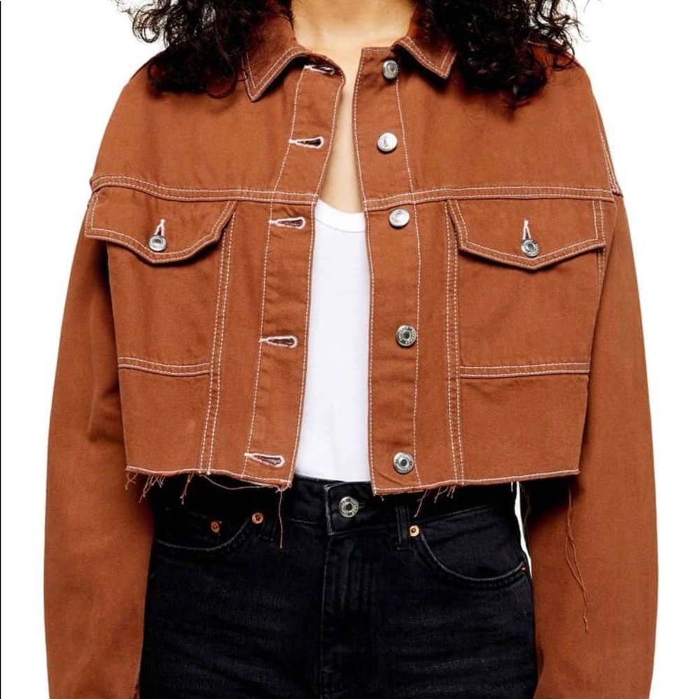 Topshop Topstitched Crop Twill Jacket NWT